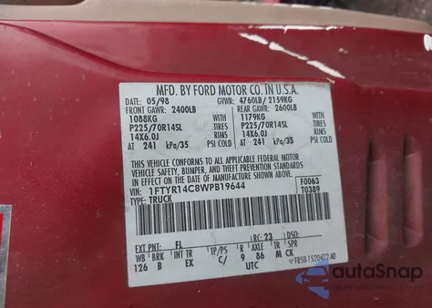 1998 Ford Ranger Xl/Xlt from USA, damaged, VIN 1FTYR14C8WPB19644